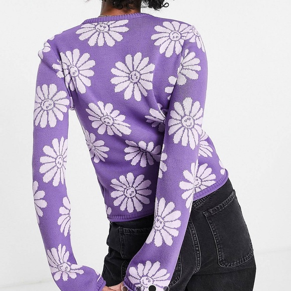 2 for $20 ✨ NWOT Purple ASOS smiley flower pattern sweater - Picture 3 of 6